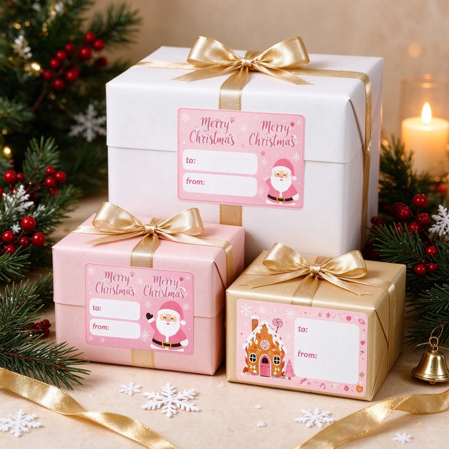 Christmas Cartoon Pattern Decor Stickers — Self-Adhesive Writable Labels