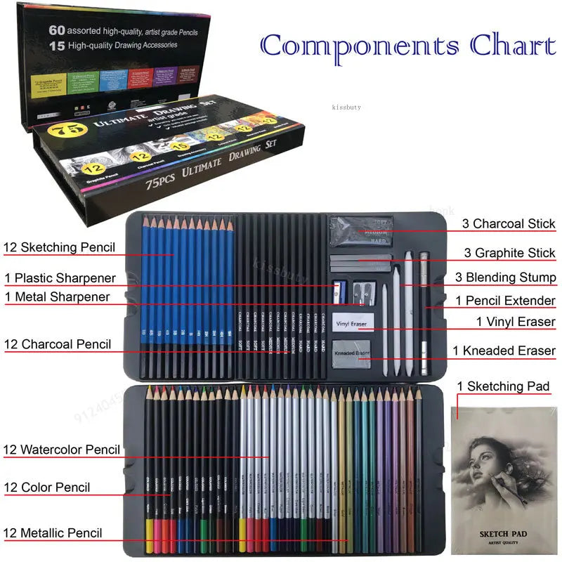 kissbuty Professional Sketching Pencil Set — Comprehensive Art Kit for Artists