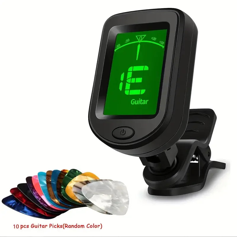 360° Rotatable Clip-On Digital Tuner — Precision Instrument Tuner with 10 Picks