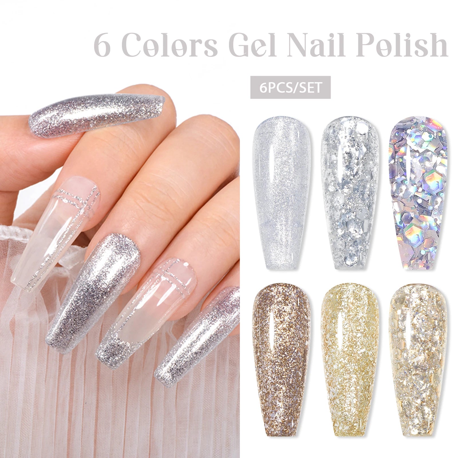 MEET ACROSS Glitter Nail Gel Polish Set — Sparkly DIY Manicure Kit