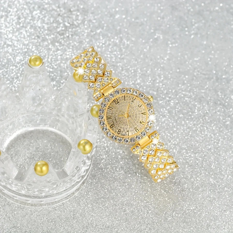 RUNERR Elegant Crystal Quartz Watch — Luxury Stainless Steel Bracelet Set