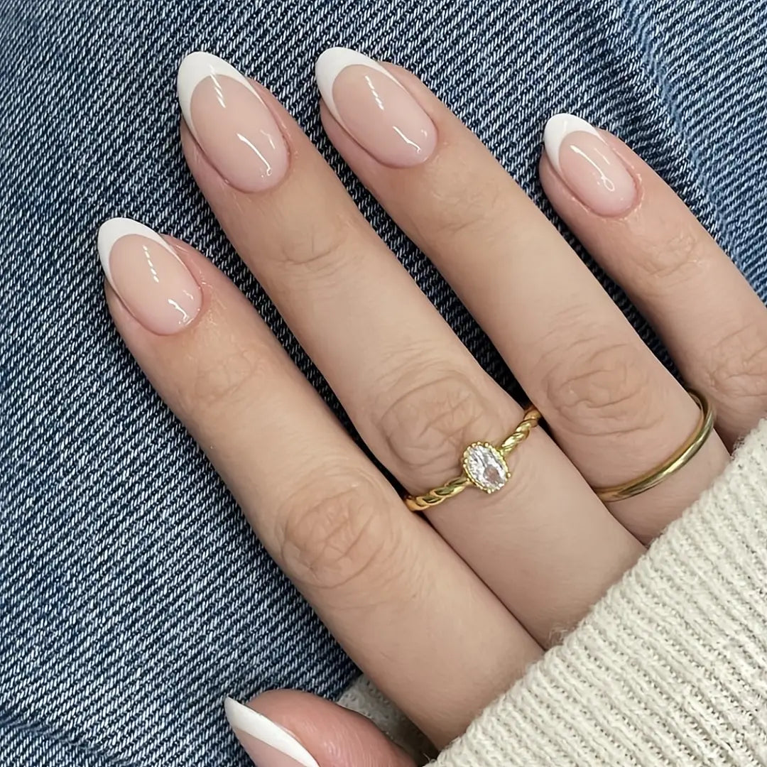 French Style Press On Nails — Glossy Nude Tip Manicure Set