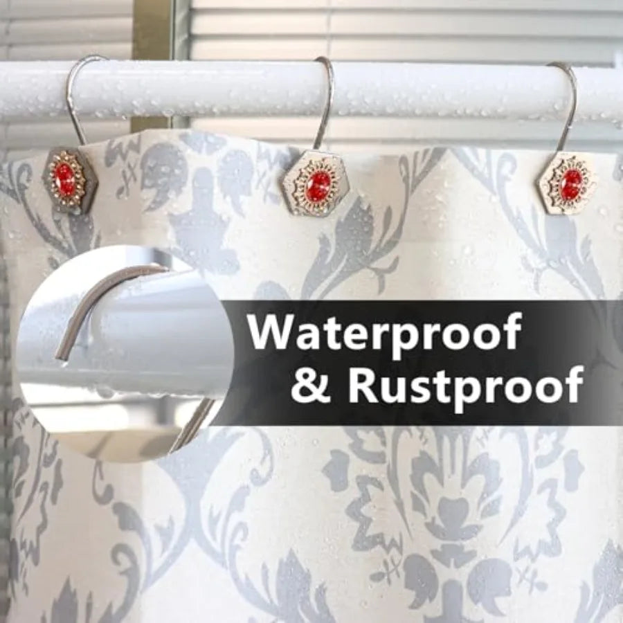 Decorative Diamond Shower Curtain Hooks — Luxury Bowknot Design, 12-Piece Set
