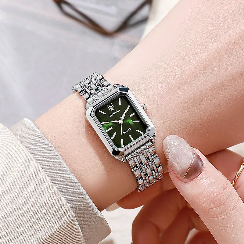 Elegant Rectangle Women's Quartz Watch — Stylish Steel Band Timepiece