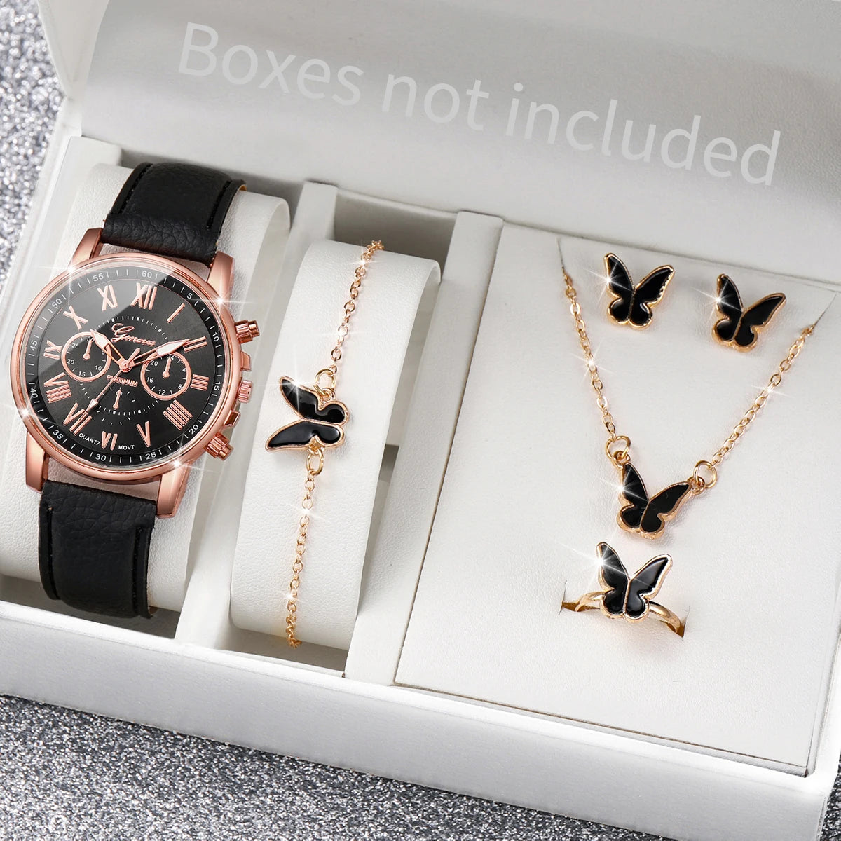 Women's Quartz Watch and Jewelry Set — Elegant Rhinestone Heart Accessories