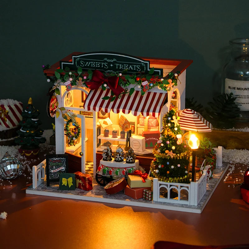 zuuton DIY Miniature Dollhouse Kit — Wooden Building Set with LED Lights