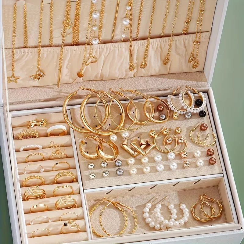 86 Piece Fashion Jewelry Set — Bohemian Pearl and Gold Plated Accessories