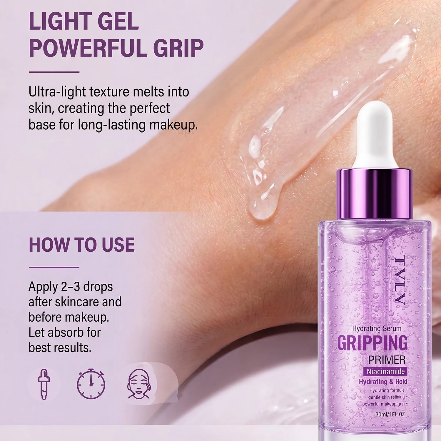 Hydrating Serum Gripping Primer — Waterproof Makeup Base for Natural Finish