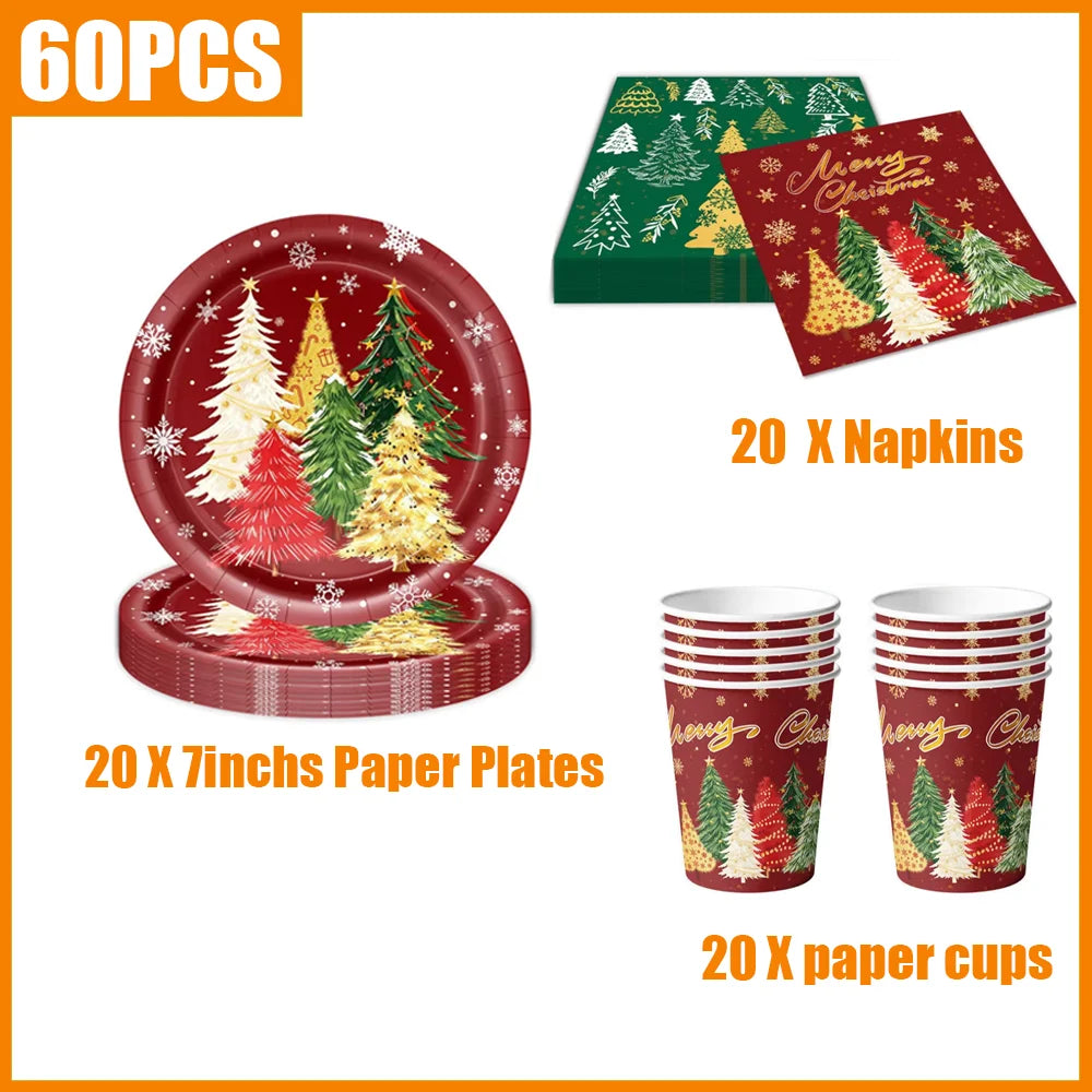 Christmas Tree Themed Tableware Kit — Festive Holiday Party Supplies