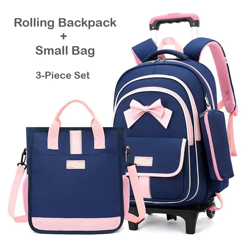 Kids Rolling Backpack Set — 3-Piece Trolley School Bag with Shoulder Bag
