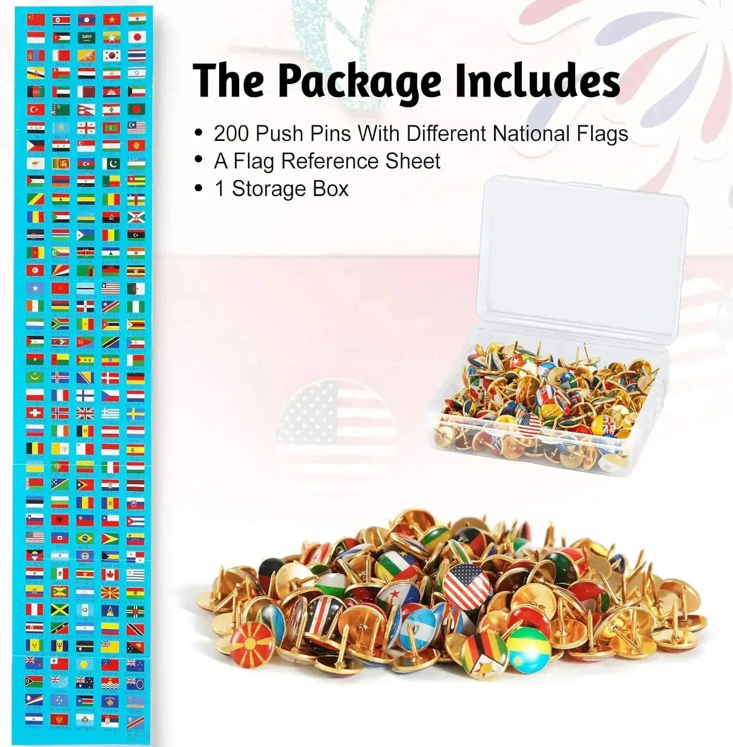 National Flag Round Head Thumbtacks — Colorful Map Pins for Office & School
