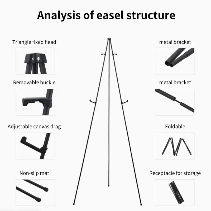Metal Tripod Easel Stand — Adjustable Height Support for Artists