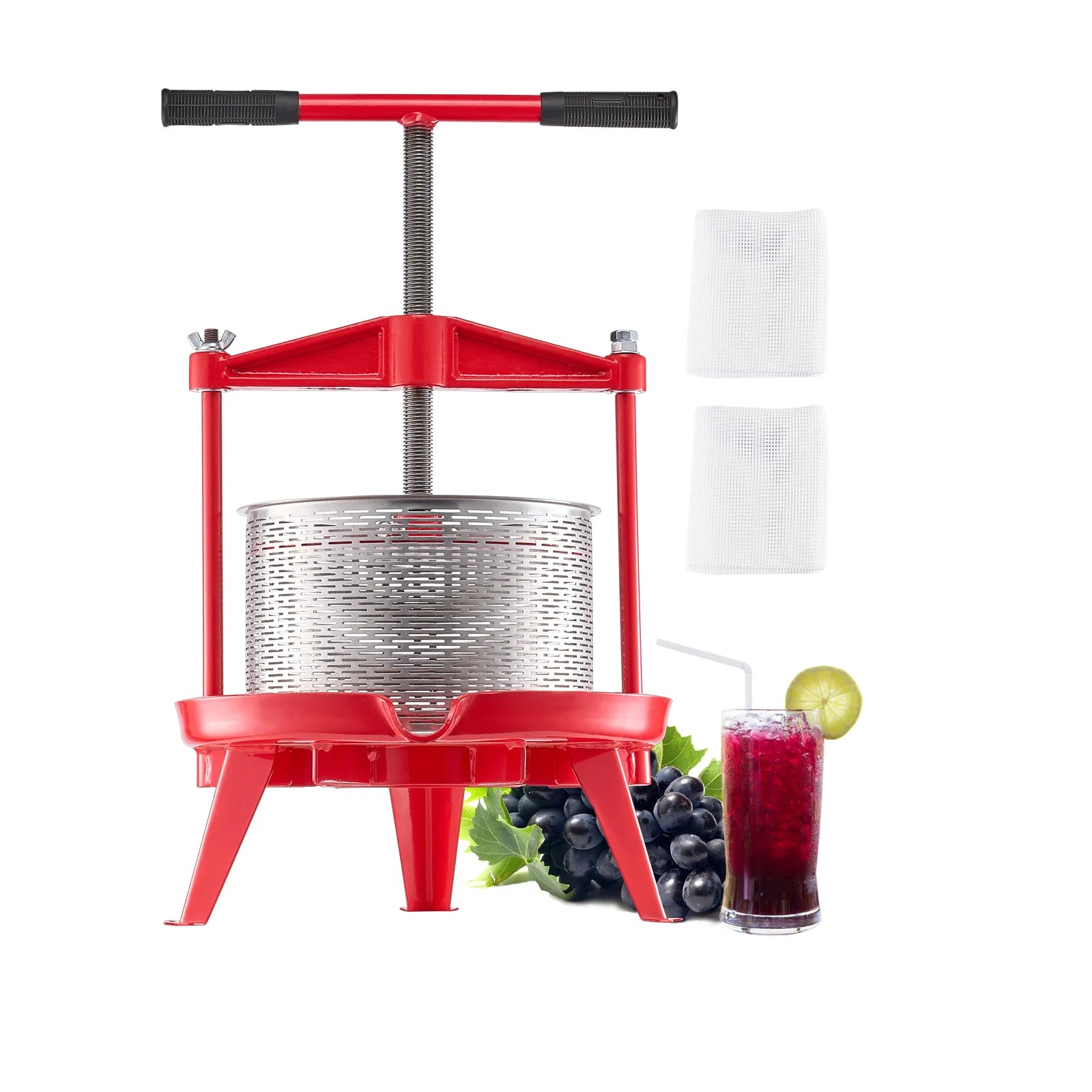 Stainless Steel Fruit Wine Press — Manual Juice Maker with T-Handle