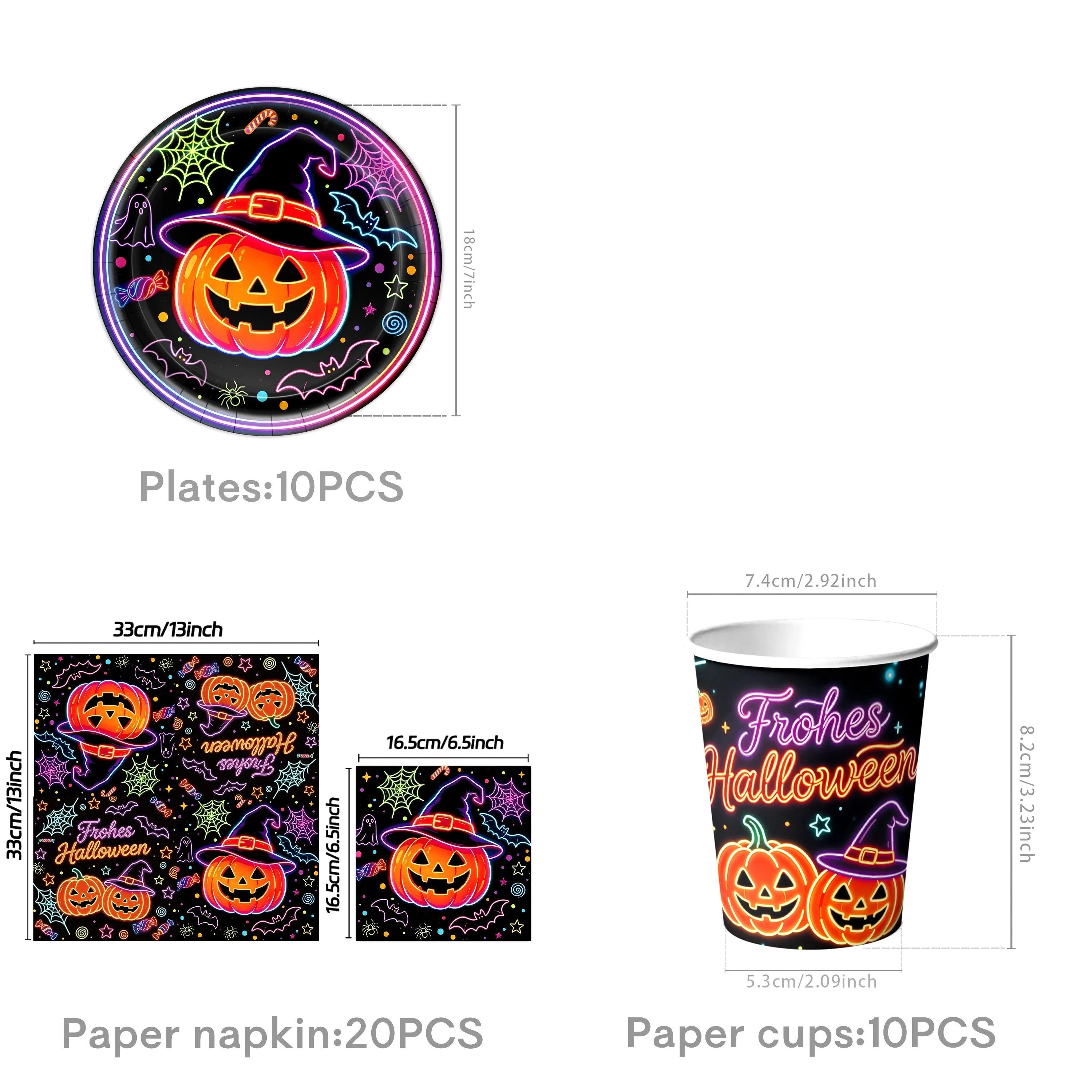 RENYUAN Neon Pumpkin Disposable Tableware Set — Festive Party Decor