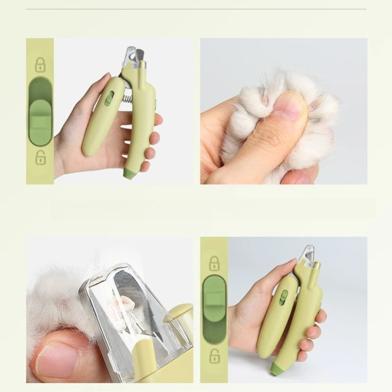 Professional Pet Nail Clipper — LED Light & Anti-Splash Shield, Multi-Function Trimmer