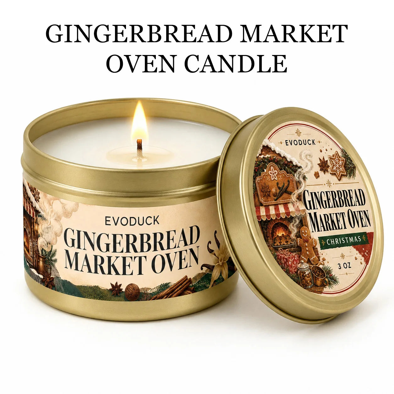 EVODUCK Vanilla Amber Cashmere Candle — Warm Scented Holiday Tin