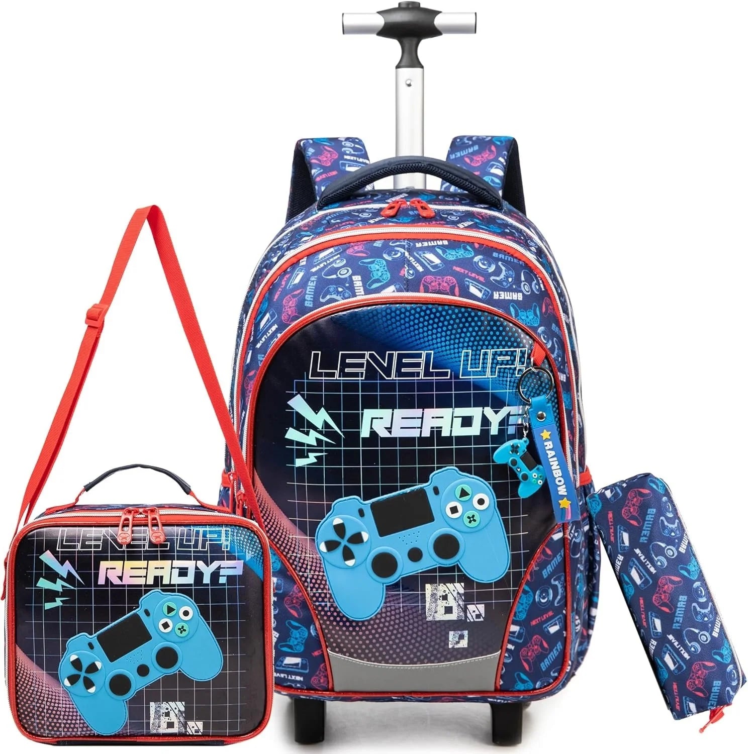 Children's Rolling Backpack Set — Wheeled School Bag with Lunch Bag & Pencil Case