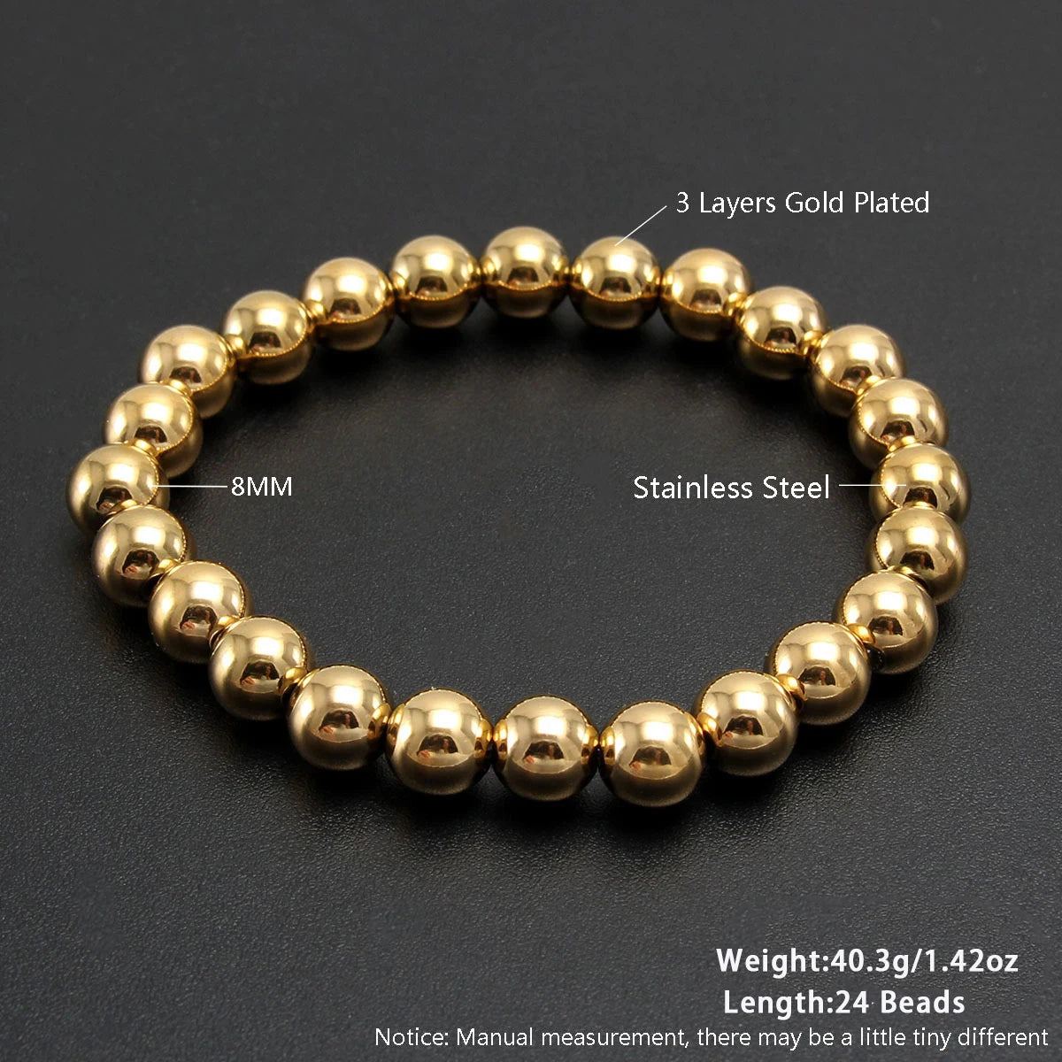 MHS.SUN Stainless Steel Beaded Bracelet — Gold Plated Stackable Jewelry