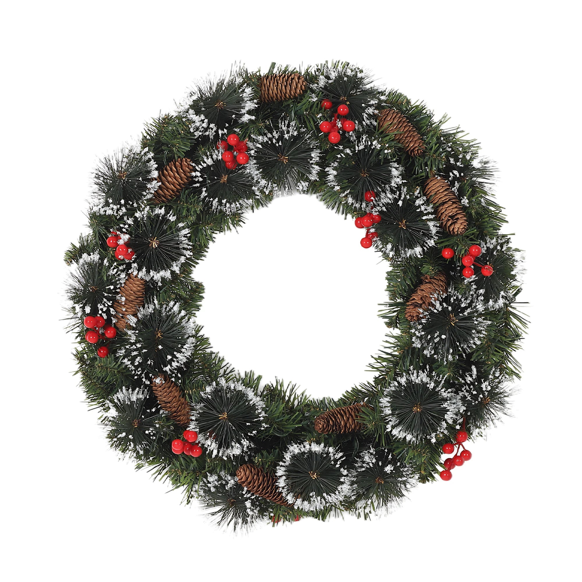 Illuminated Artificial Fir Christmas Wreath — Festive LED Decor with Berries and Pine Cones