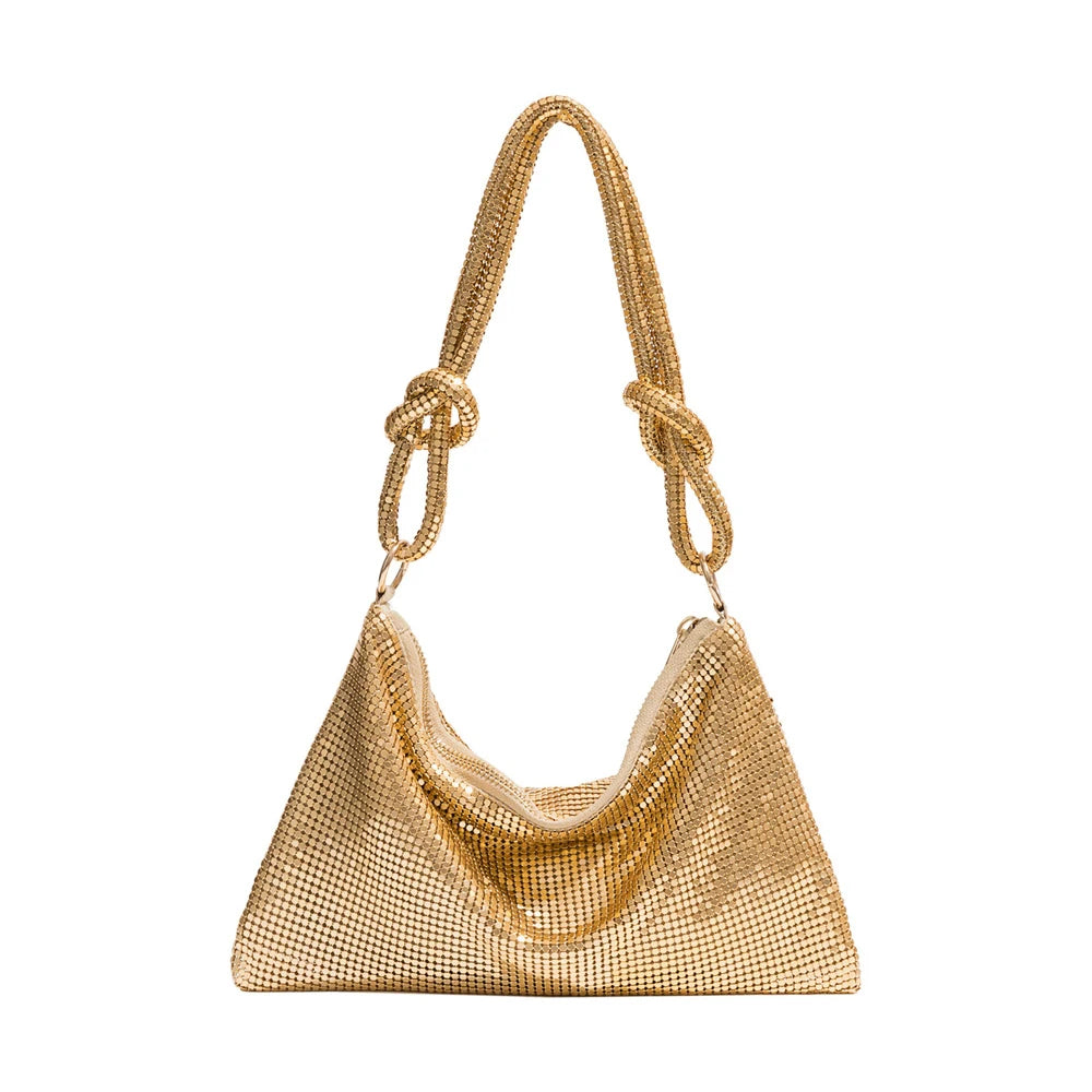 Shining Sequined Evening Clutch — Elegant Mesh Shoulder Bag for Weddings