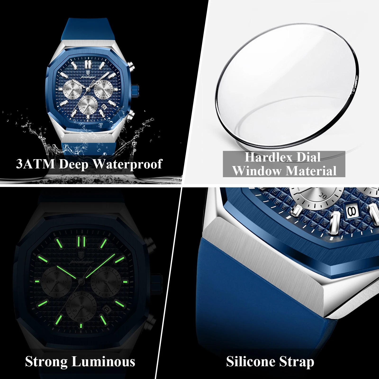 POEDAGAR Men's Chronograph Watch — Waterproof Business Quartz Timepiece
