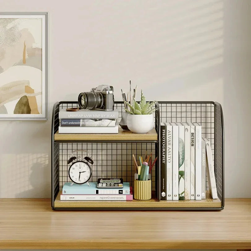 Tiered Desktop Bookshelf — Space-Saving Desk Organizer for Office and Study