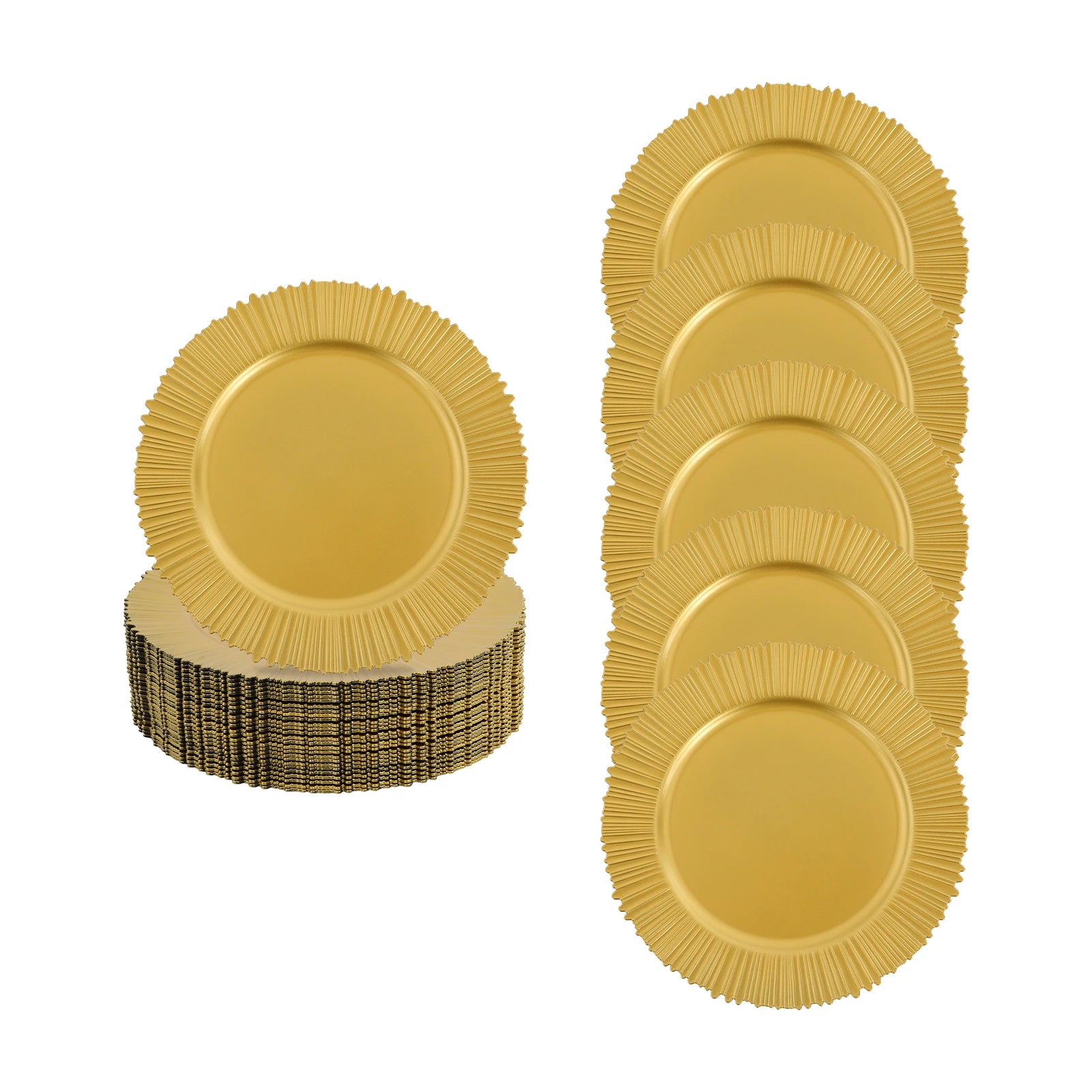 Gold Scalloped Charger Plates — 100-Pack Elegant Table Decor for Weddings