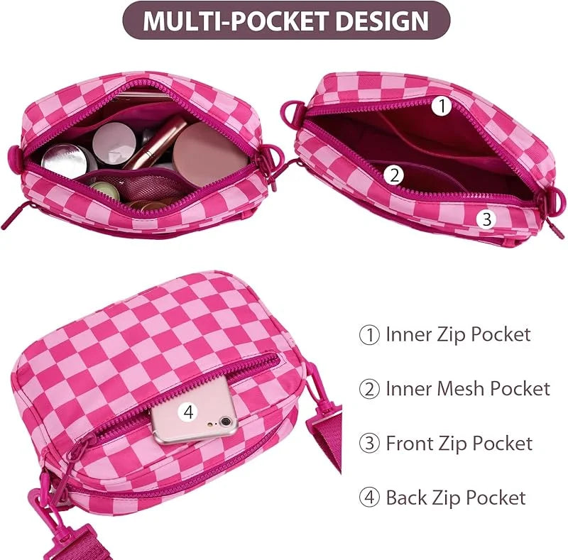 Checkered Crossbody Bag — Trendy Messenger Purse with Wide Strap