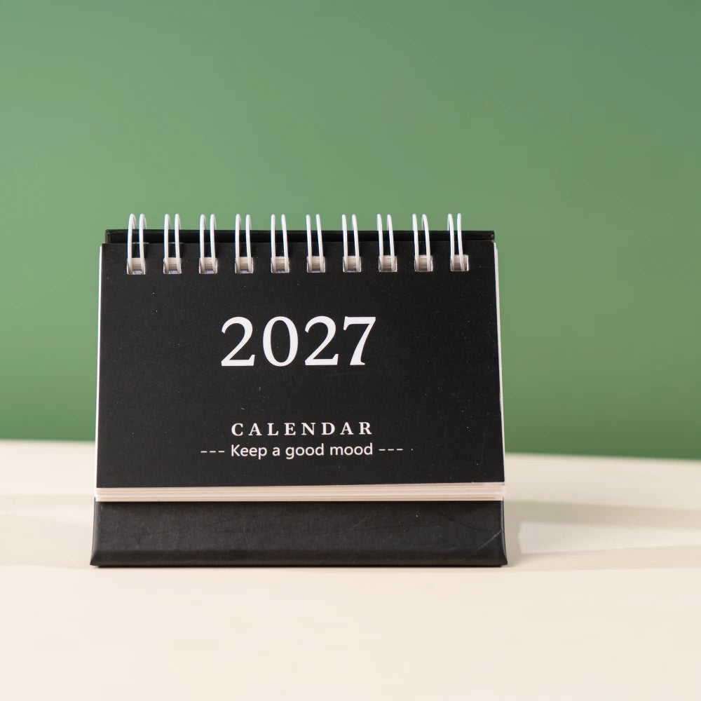 Mini Desktop Calendar — 18-Month Planner and Notepad, Compact Standing Design