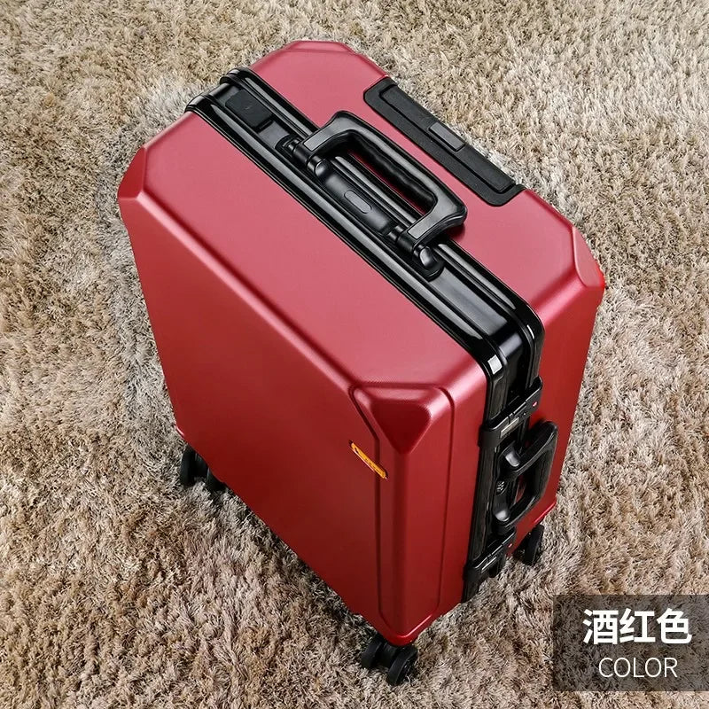 Aluminum Frame Rolling Luggage — USB Charging Suitcase with Password Lock