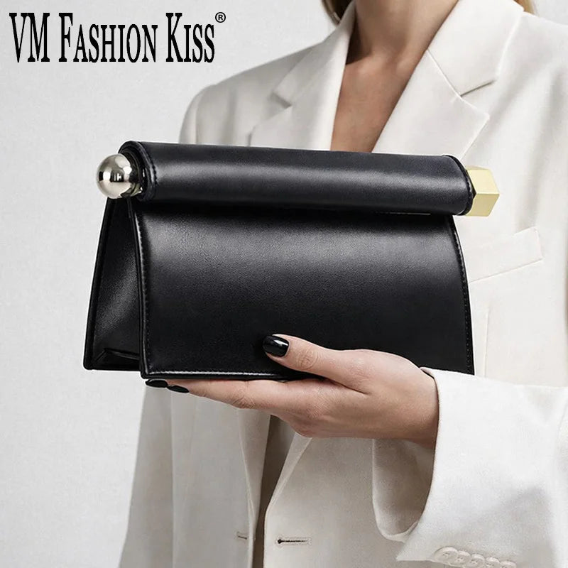 VM FASHION KISS Rolled-Edge Clutch Bag — Versatile Chain Crossbody Purse