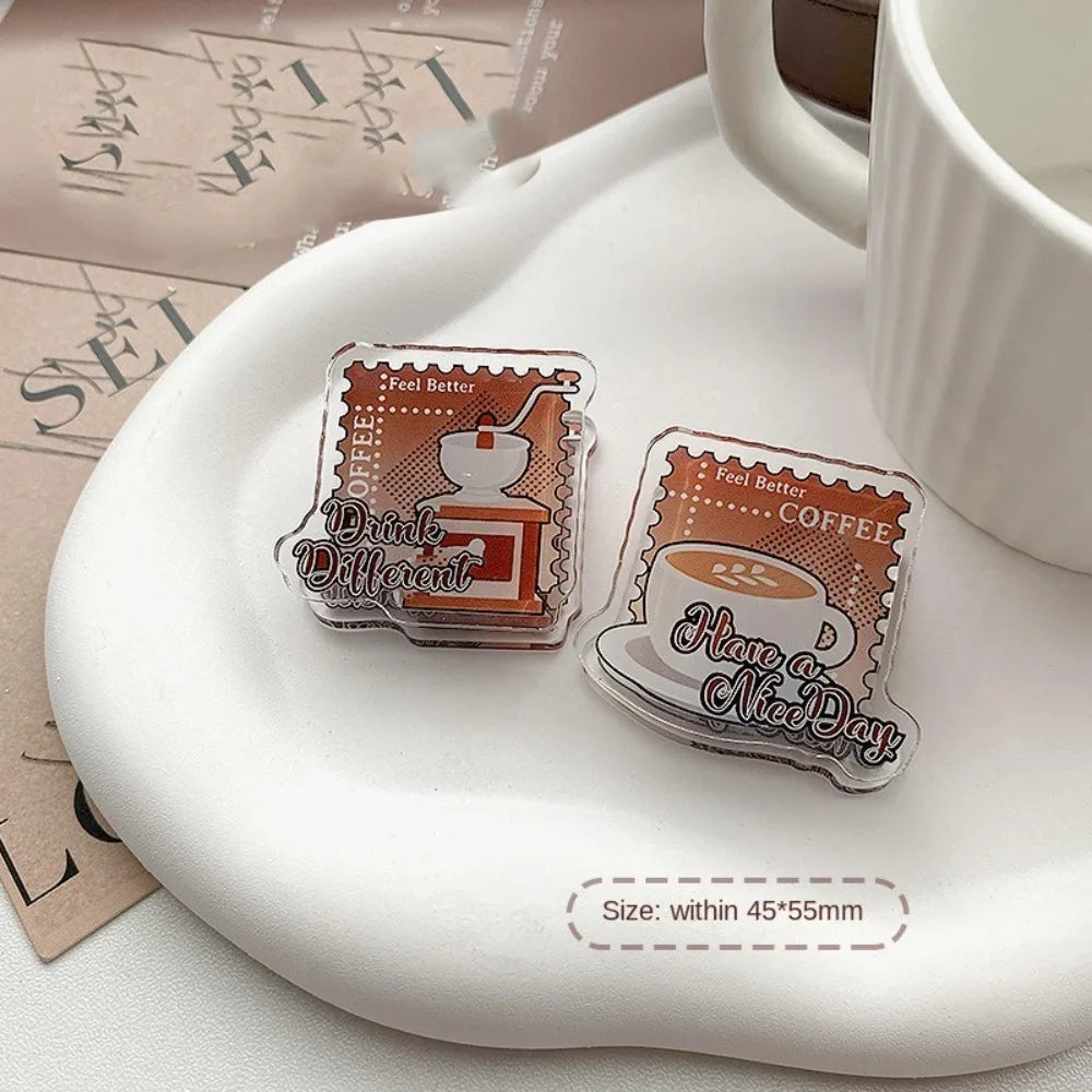 Coffee Themed Acrylic Binder Clips — Vintage Style Stationery for Paper & Notes