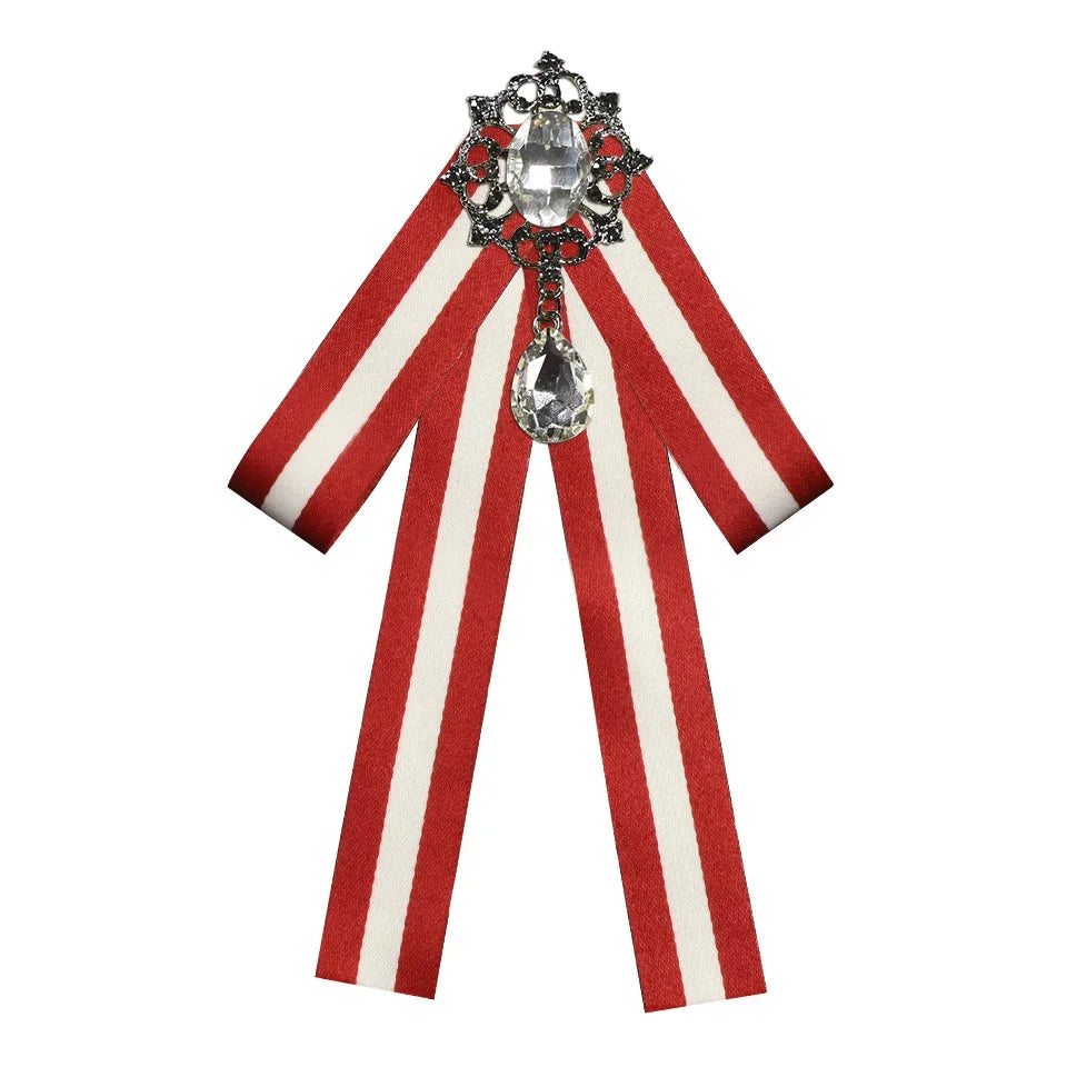 i-Remiel Retro Striped Bow Tie Brooch — Elegant Fabric Ribbon Lapel Pin
