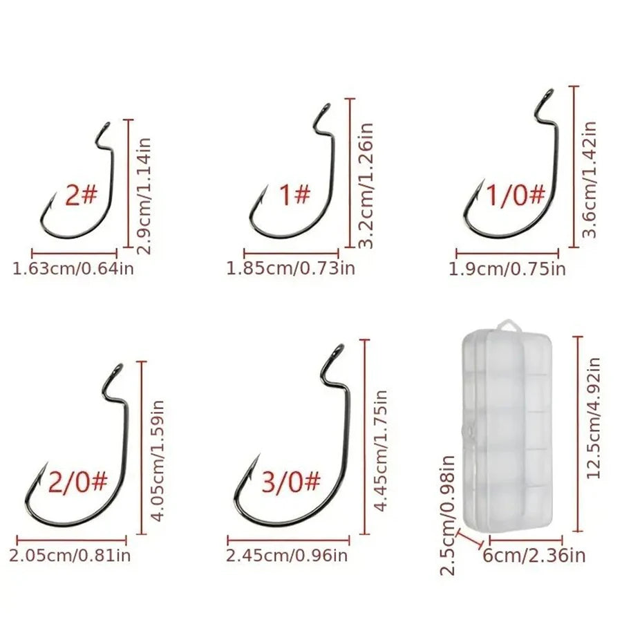 High Carbon Steel Crank Fishing Hooks — Wide Gap Offset Set for Soft Worms