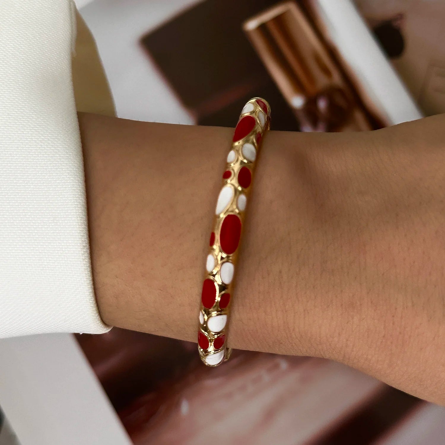 Boho Ethnic Cloisonne Enamel Flower Bracelets — Multicolor Floral Stacking Bangles