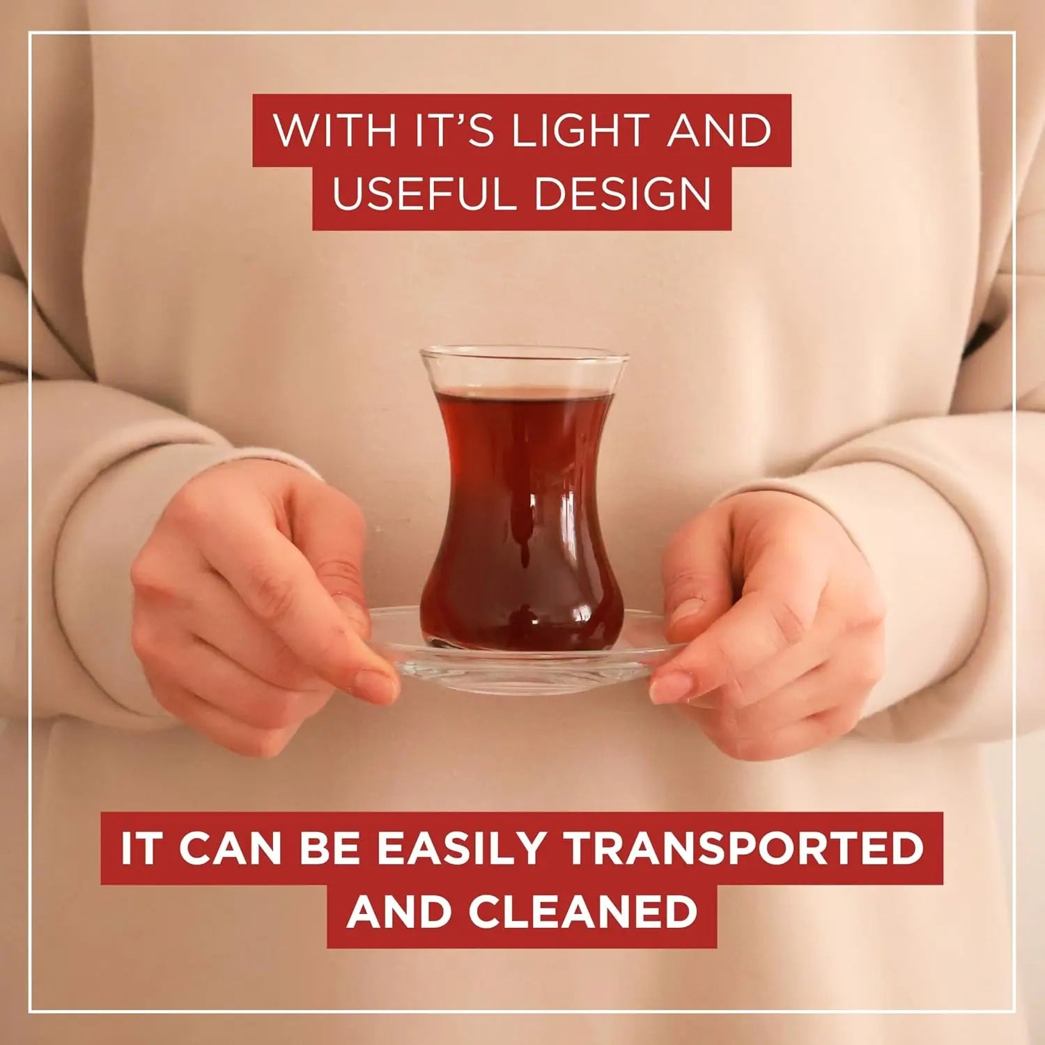 Turkish Tea Glass Set with Saucers — Tulip-Shaped Clear Glass Cups