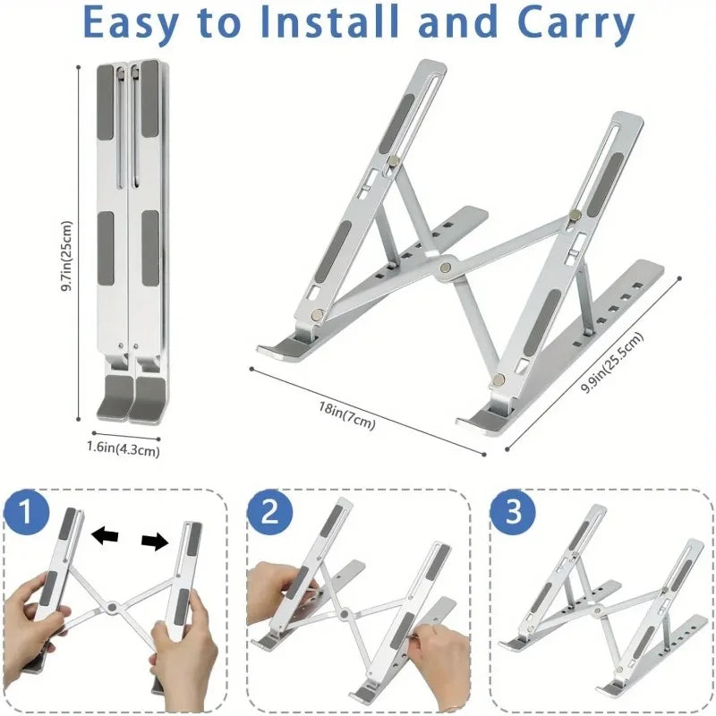 Adjustable Aluminum Laptop Stand — Ergonomic 6-Level Height Support