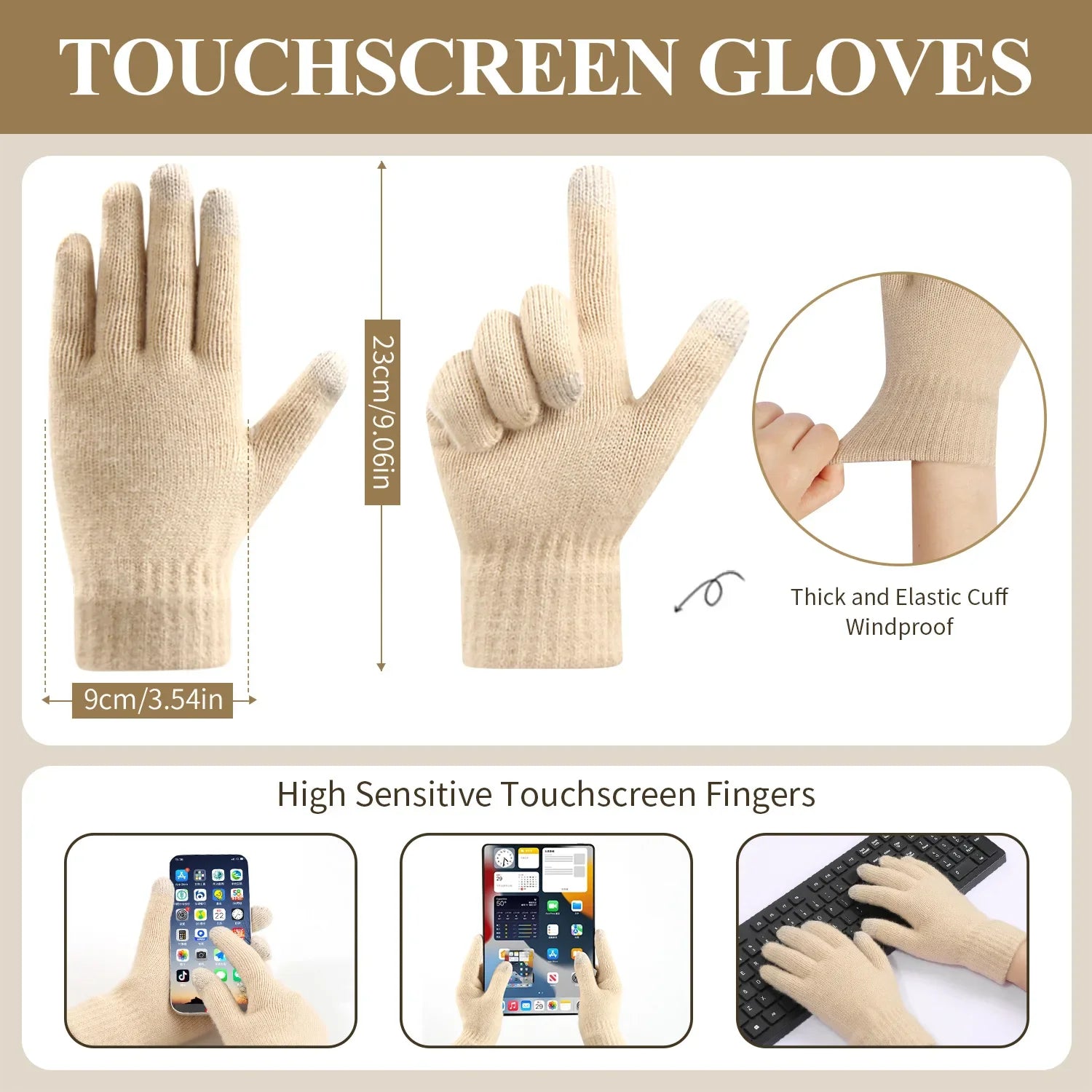 Winter Thermal Accessory Set — Knit Beanie, Scarf & Touchscreen Gloves