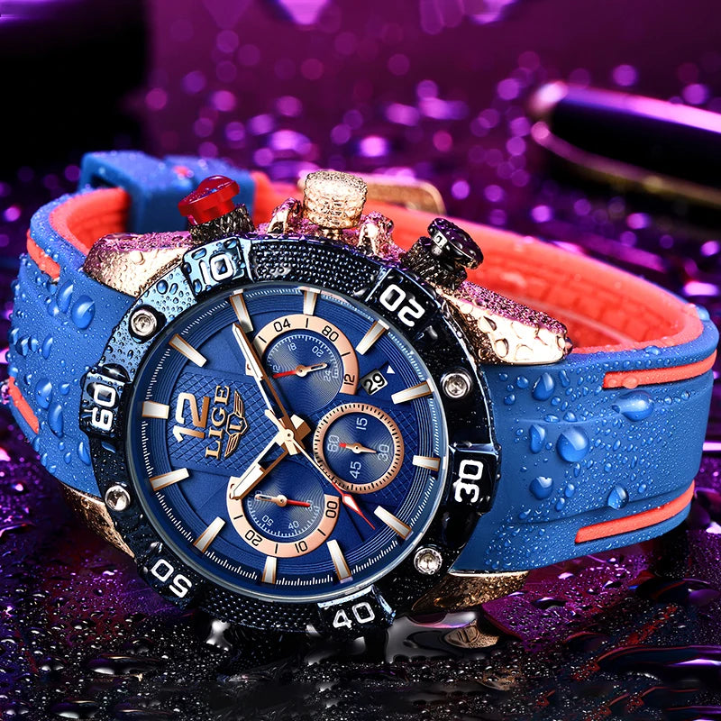 LIGE Luxury Men's Chronograph Watch — Waterproof Quartz Sport Timepiece