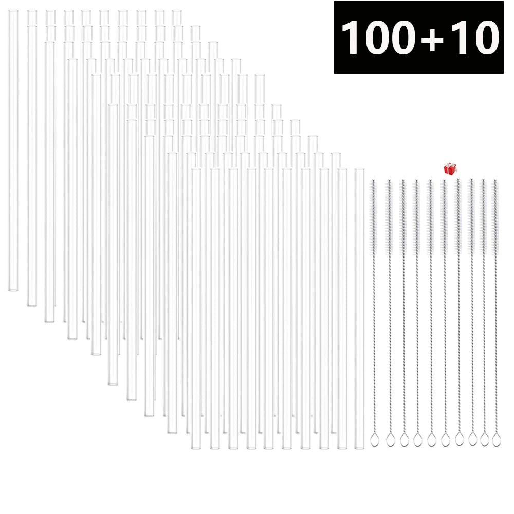 Reusable Plastic Replacement Straws — Clear 30cm Straws with Cleaning Brush