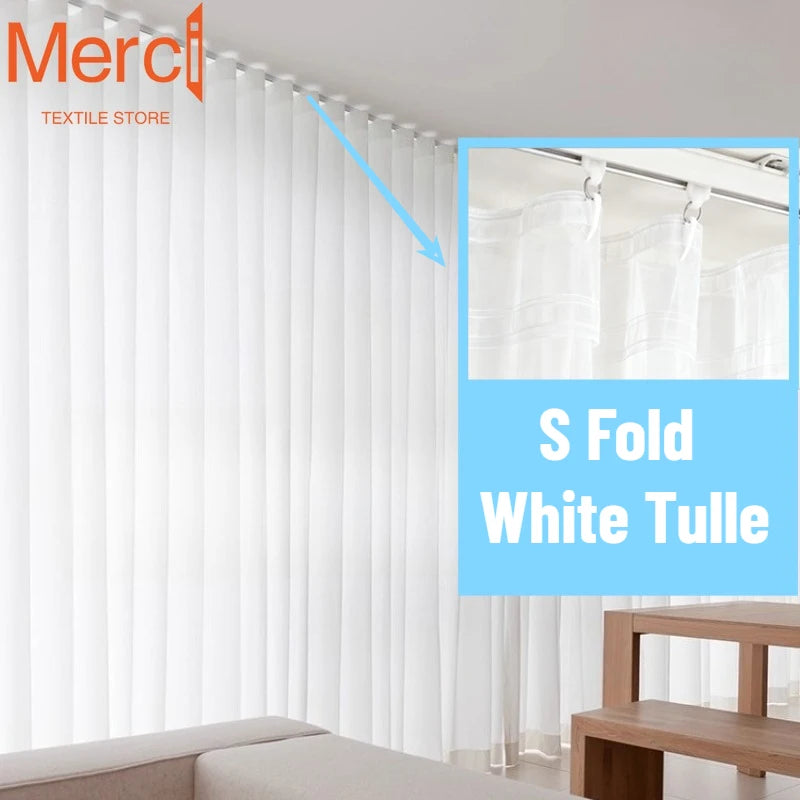 JESSANS White Tulle Wavy Curtains — Luxury Chiffon Sheer Voile for Home Decor
