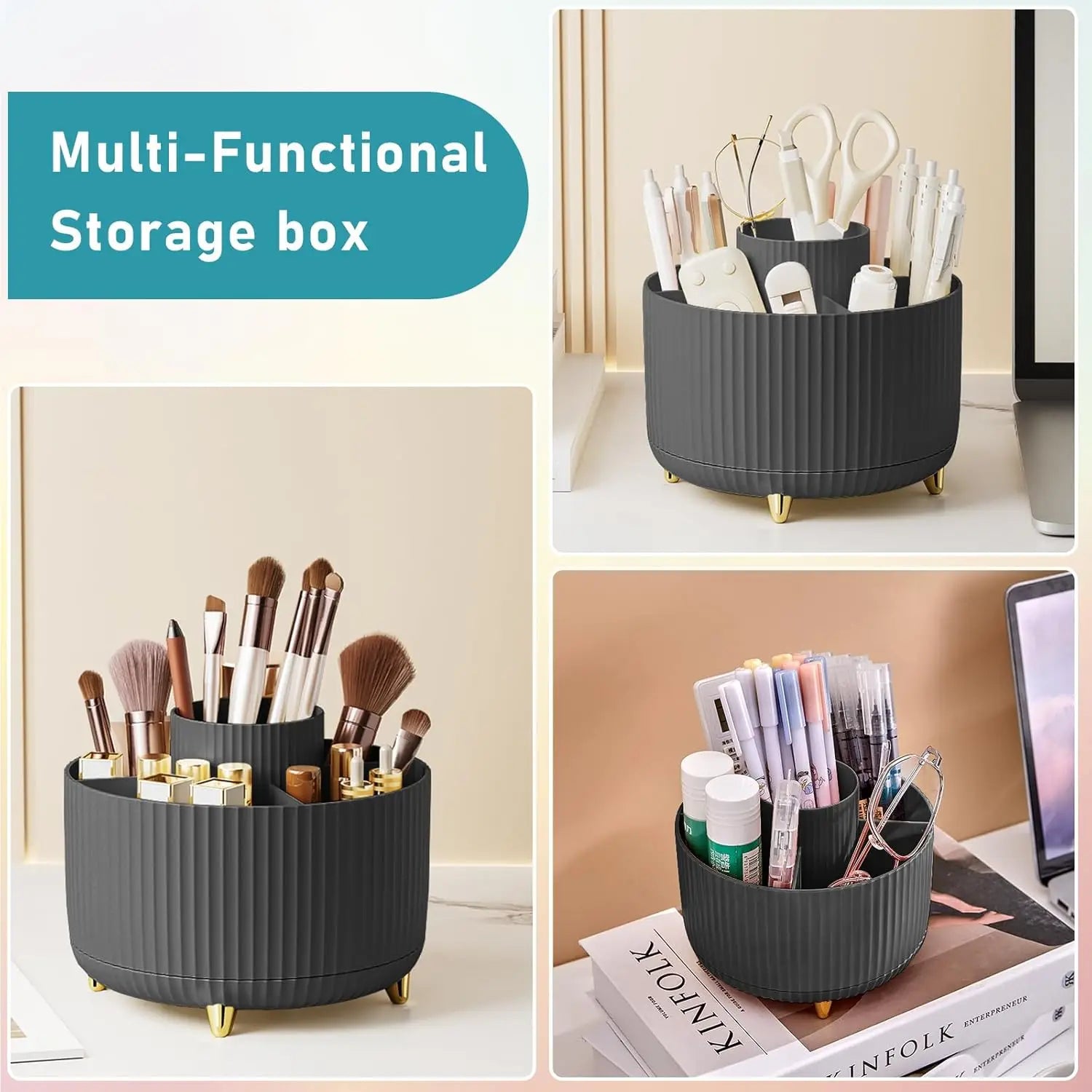 RONSLORE 360° Rotating Makeup Brush Holder — 5-Slot Desktop Organizer