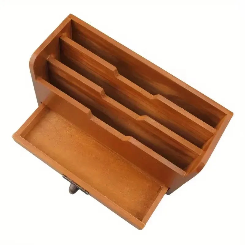 Wooden Multi-Drawer Desk Organizer — Retro Style Storage for Office & Home