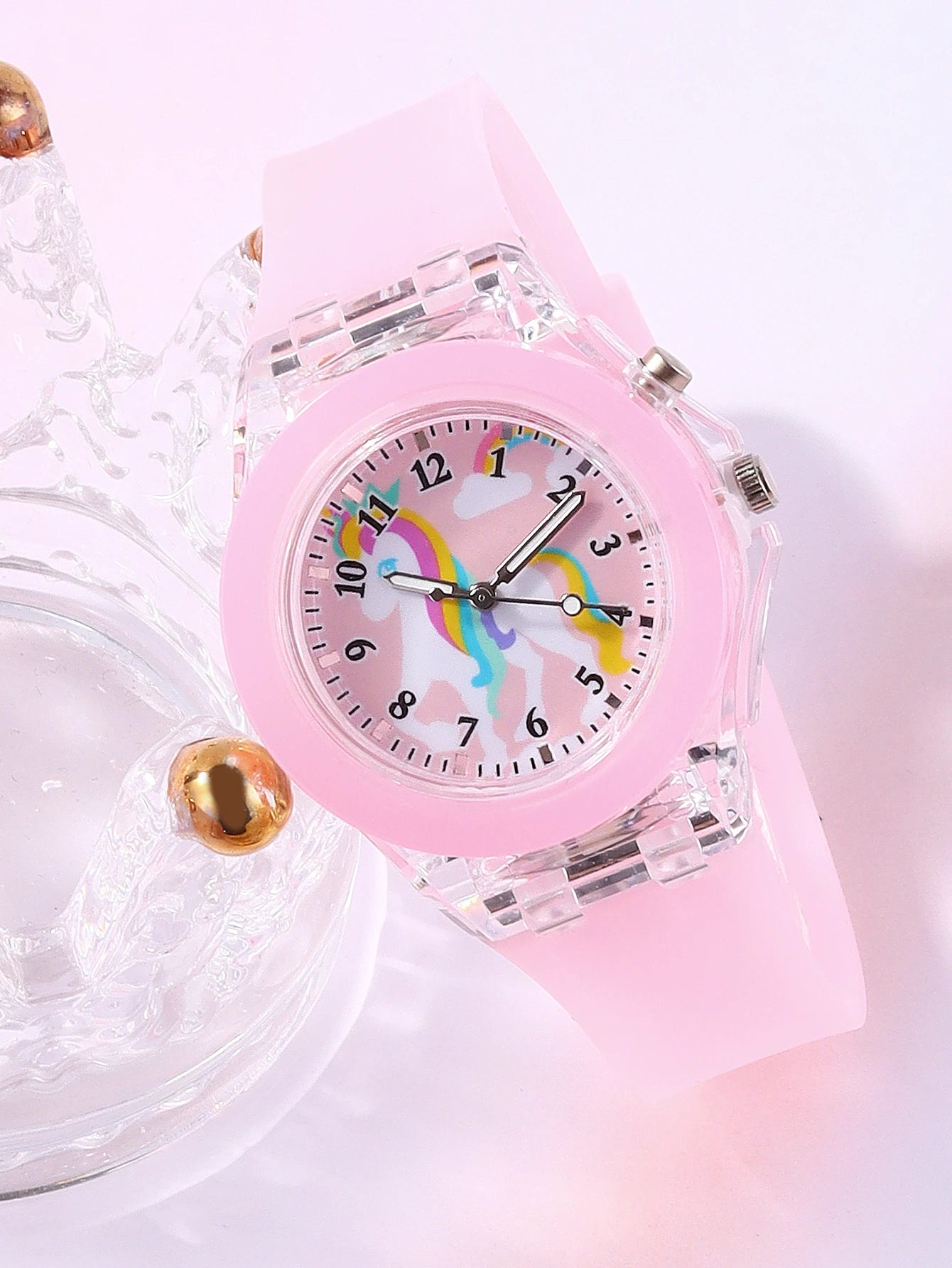 Unicorn Children's Watch Set — Light-Emitting Quartz Watch & Feather Bracelet