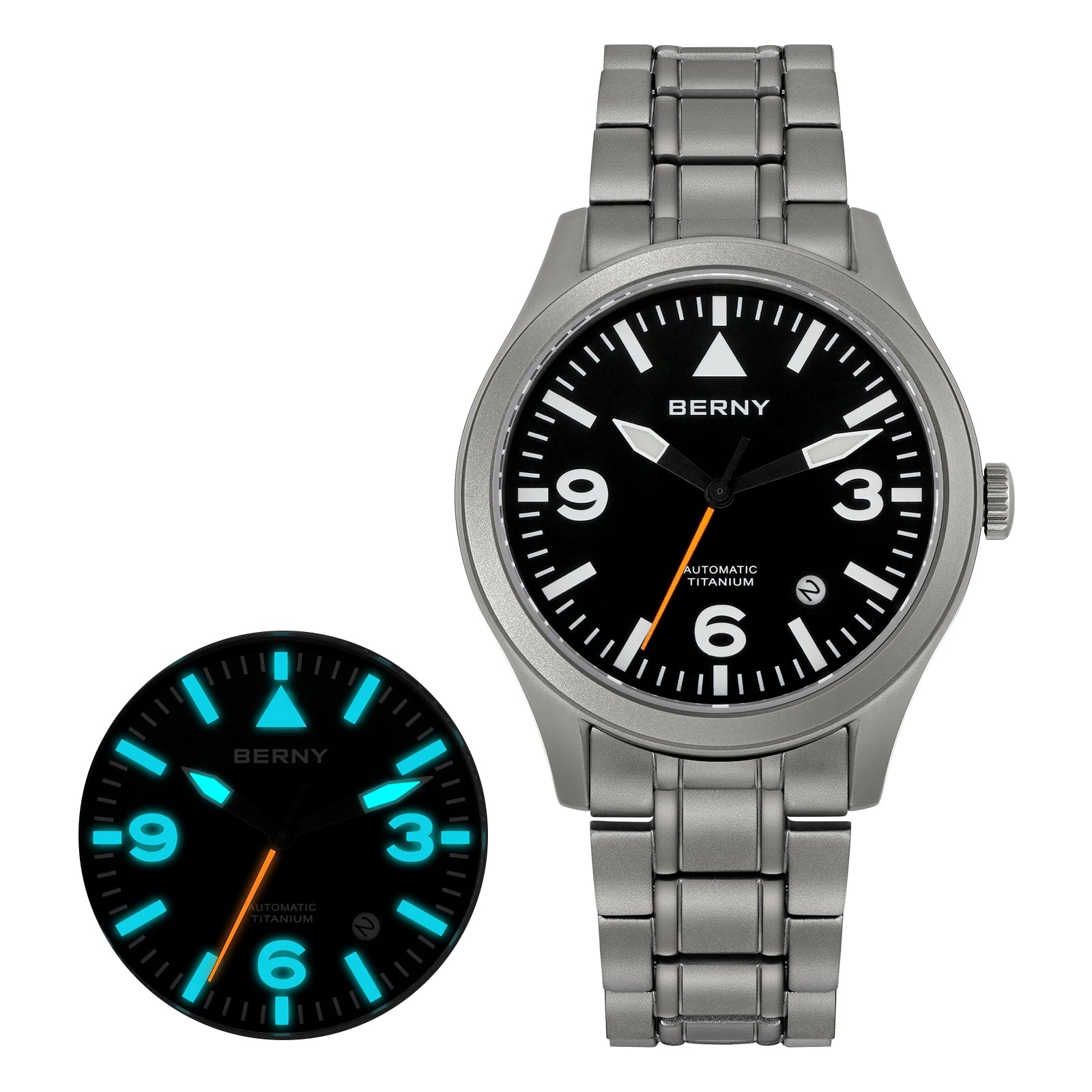 BERNY Full Titanium Automatic Watch — Sapphire Glass & Luminous Aviation Style