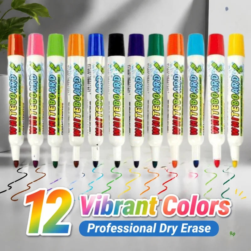 Artriink Dry-Erase Whiteboard Markers — 12 Vibrant Colors for Office and School