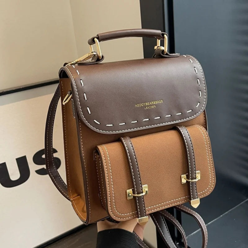 Women's Faux Leather Patchwork Backpack — Stylish Travel & School Bag
