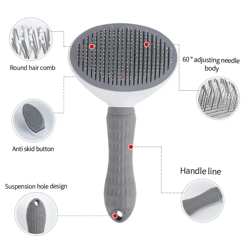 Self-Cleaning Pet Grooming Brush — De-matting Comb for Dogs and Cats