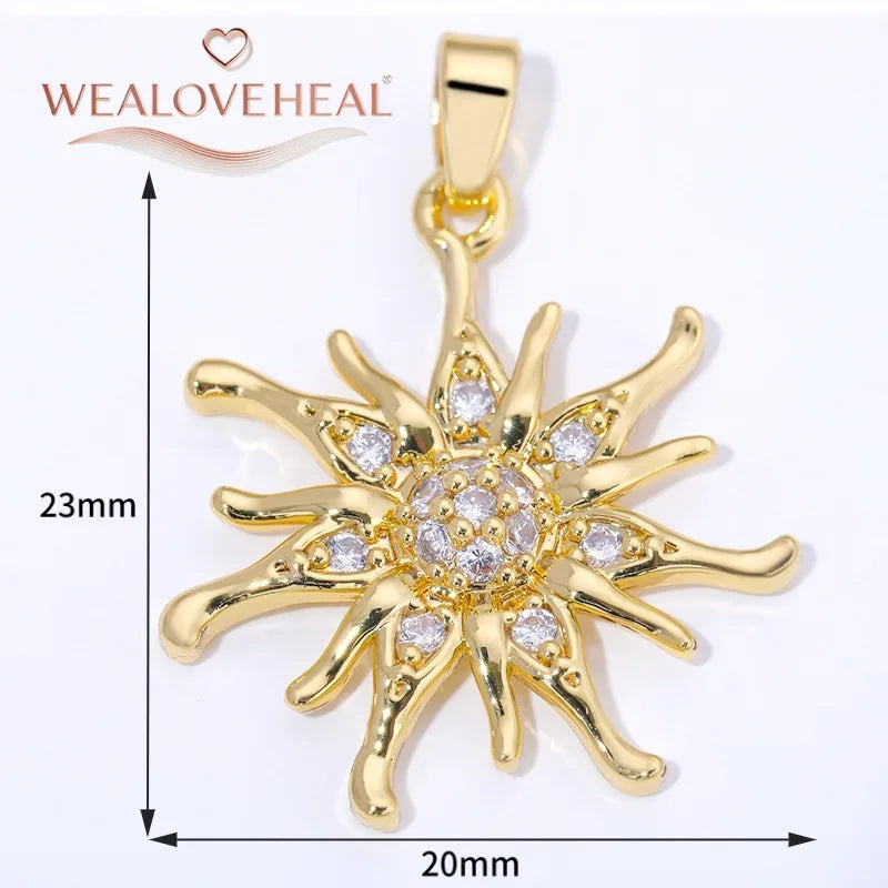 Spiral Vortex Sun Pendants — 18K Gold Plated Zirconia Charms for Jewelry Making