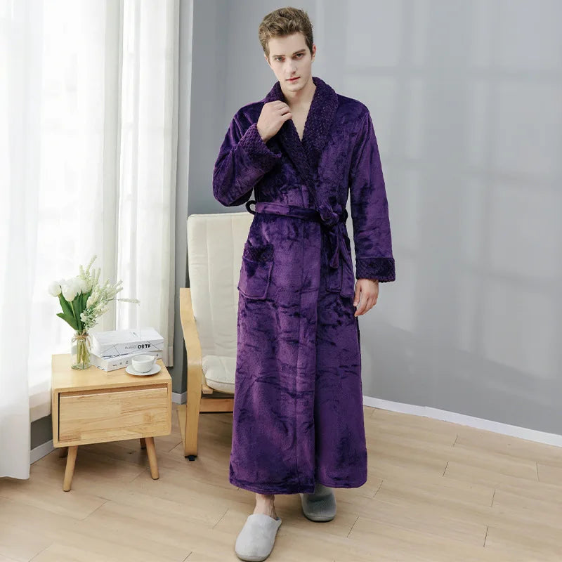 Gypsophila Coral Velvet Bathrobe — Warm Fleece Lounge Robe for Men and Women